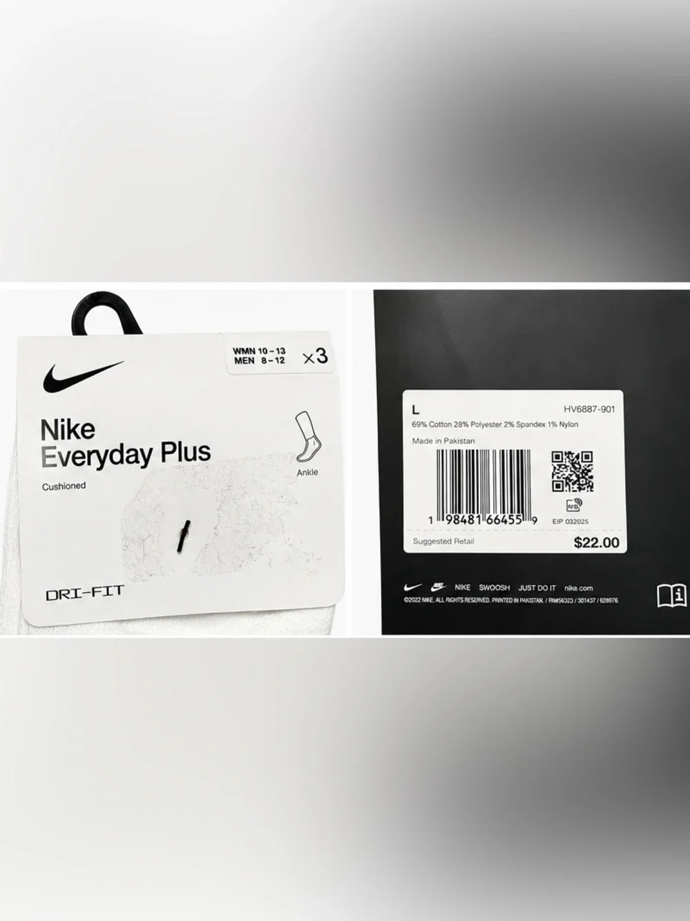 Nike Everyday Plus Cushioned Dri-Fit Ankle Socks 3-Pack